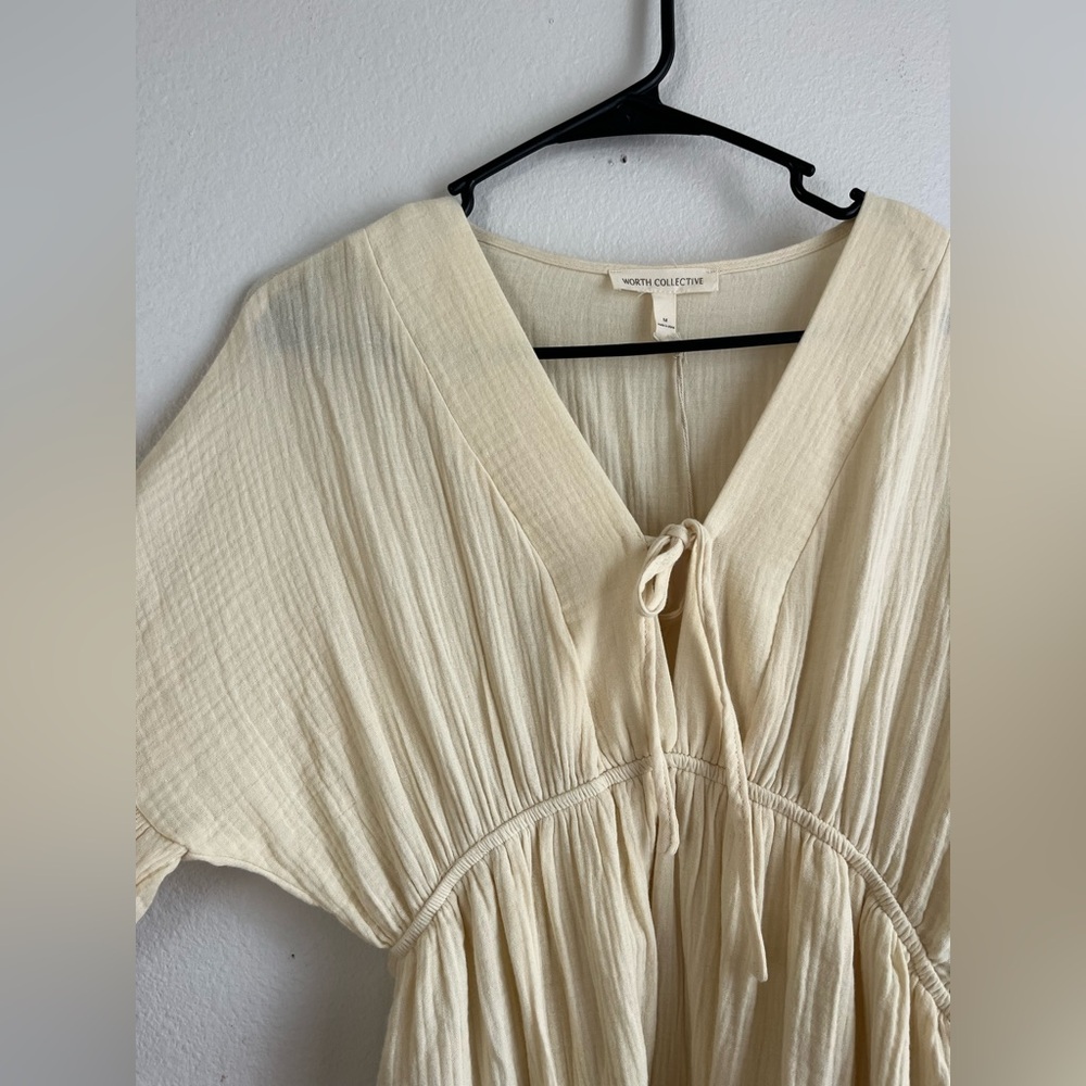 Worth Collective butter yellow Midi Dress with Tie Front